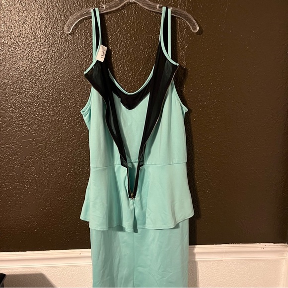 Mint Green & Black Sleeveless Peplum Style Dress with Sheer Panels, Size 2X - Picture 4 of 4